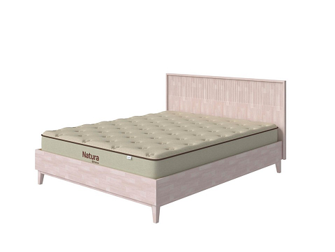 Двуспальная кровать с высоким изголовьем Tempo - Кровать из массива с вертикальной фрезеровкой и декоративным обрамлением изголовья