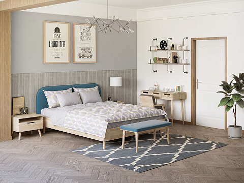 Кровать в скандинавском стиле Lagom Plane Wood - Оригинальная кровать без встроенного основания из массива сосны с мягкими элементами.